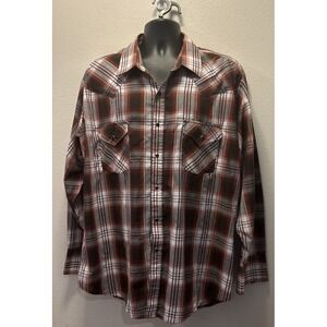 Ely Cattleman Red Plaid‎ Black Pearl Snap Long Sleeve Size XXL